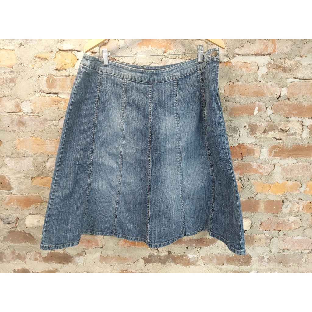 Squeeze Womens Denim Skirt 22W Light Wash Blue Ramie Cotton A Line Midi