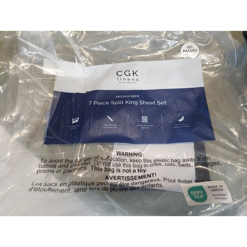 CGK Linens Split King Sheet Set 7 Piece Microfiber Ultra Soft Deep Pocket Olive