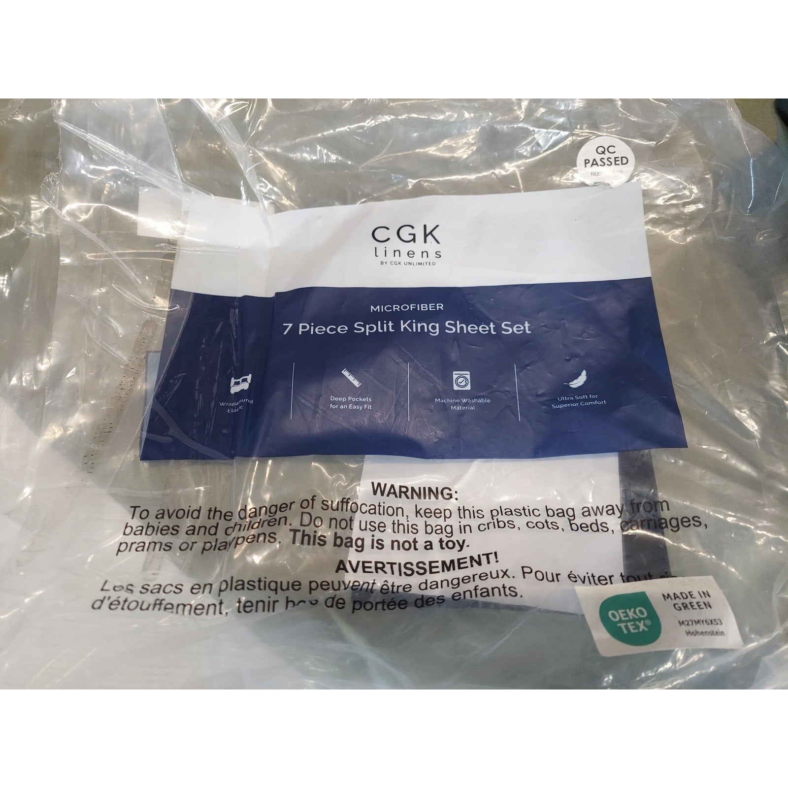 CGK Linens Split King Sheet Set 7 Piece Microfiber Ultra Soft Deep Pocket Olive