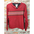 Fashion Bug Womens Long Sleeve Shirt M Red Stripe V Neck Cotton Polyester
