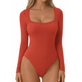 ATHONHIE Womens Bodysuit XL Red Long Sleeve Square Neck Leotard Jumpsuit