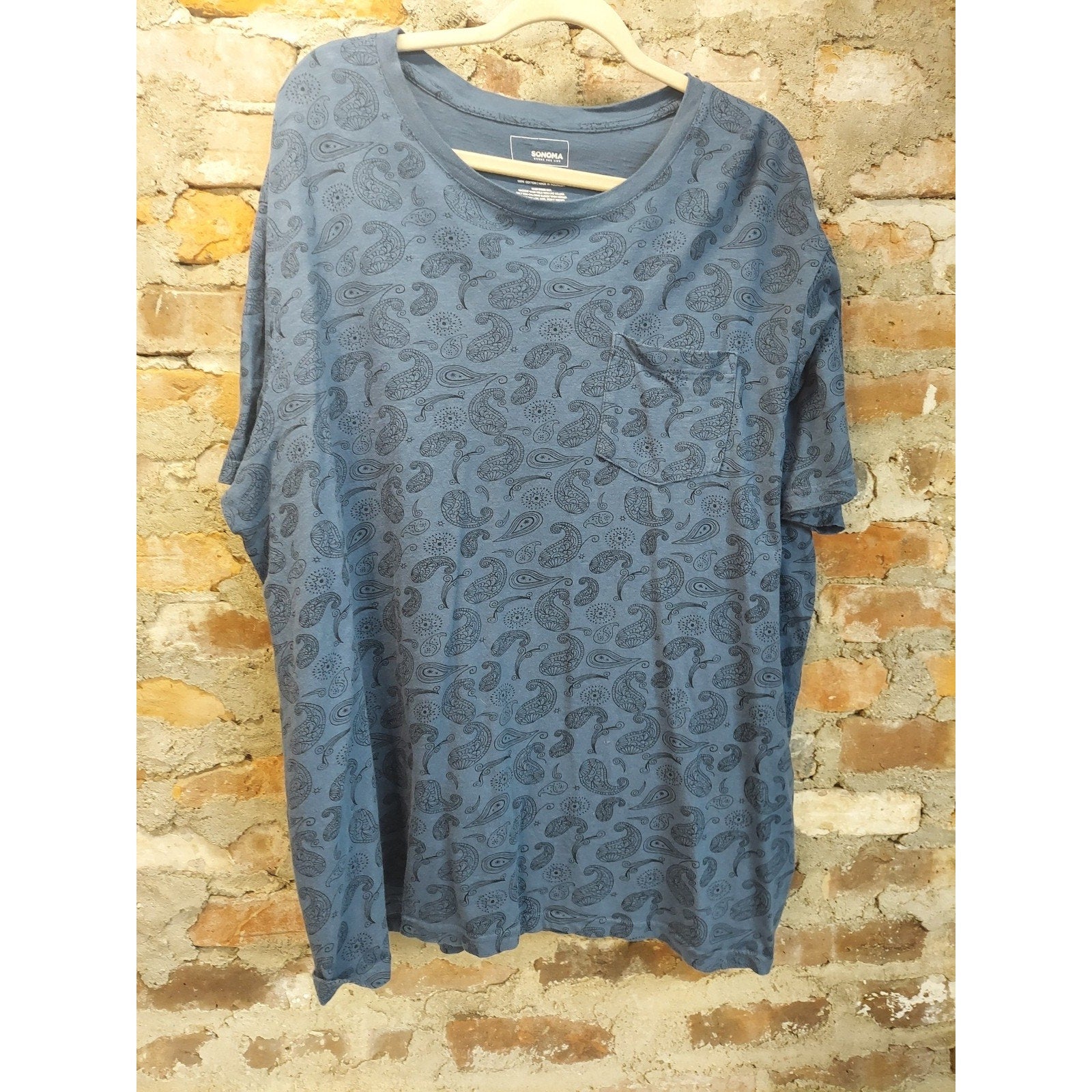 SONOMA Womens T-Shirt XXL Blue Paisley Short Sleeve Cotton Pocket Tee