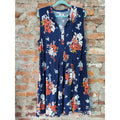 Old Navy Womens Dress XXL Navy Blue Floral Multicolor Sleeveless V Neck Pleated
