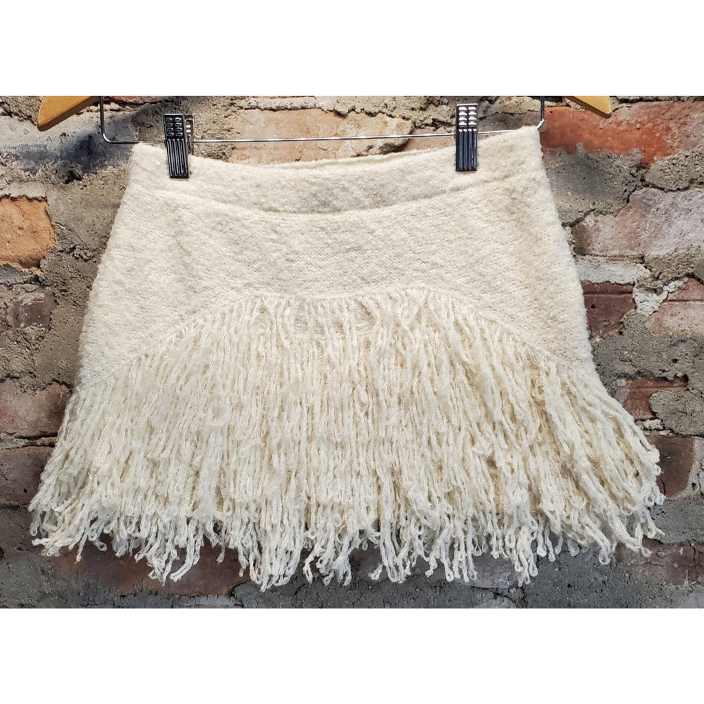 Womens S Mini Skirt Cream Fringe Textured Knit Winter Fall Y2K