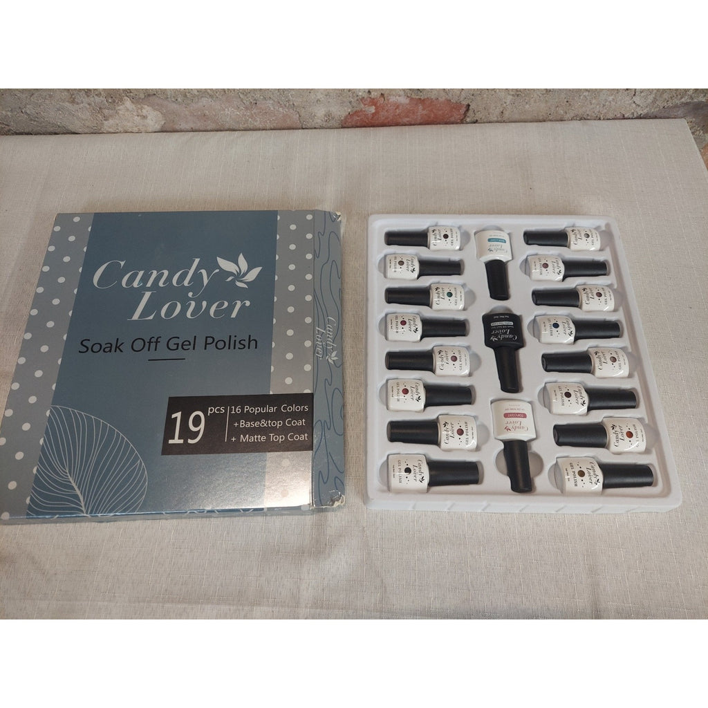 Candy Lover Soak Off Gel Nail Polish Kit 19 Pcs 16 Colors Base Matte Top Coat UV