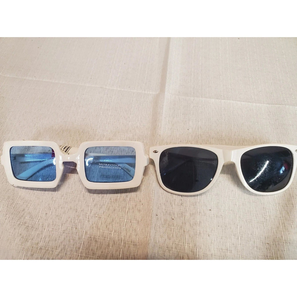 Lot of 2 Unisex Sunglasses White Retro Rectangle Blue Black Lens UV