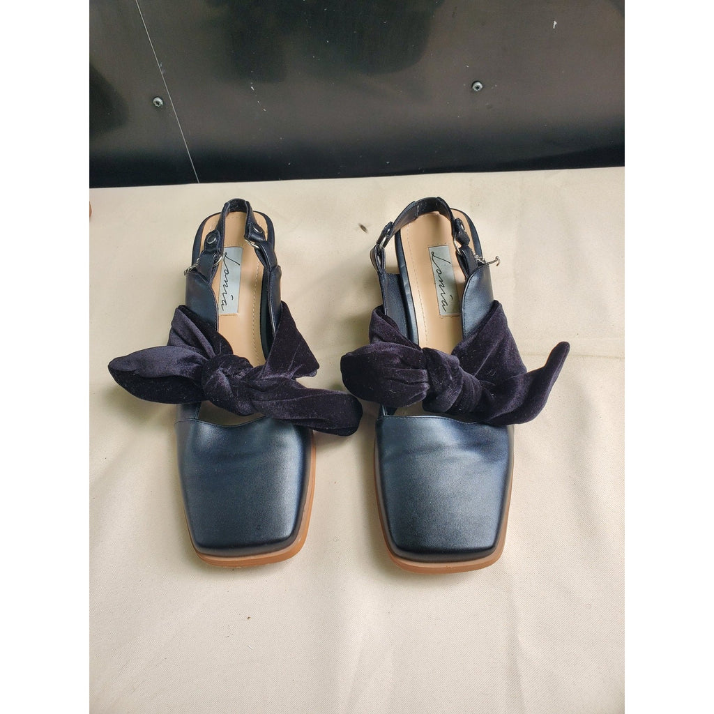 Lamoda Womens Slingback Heels Square Toe Black Size 10 Block Heel Velvet Bow