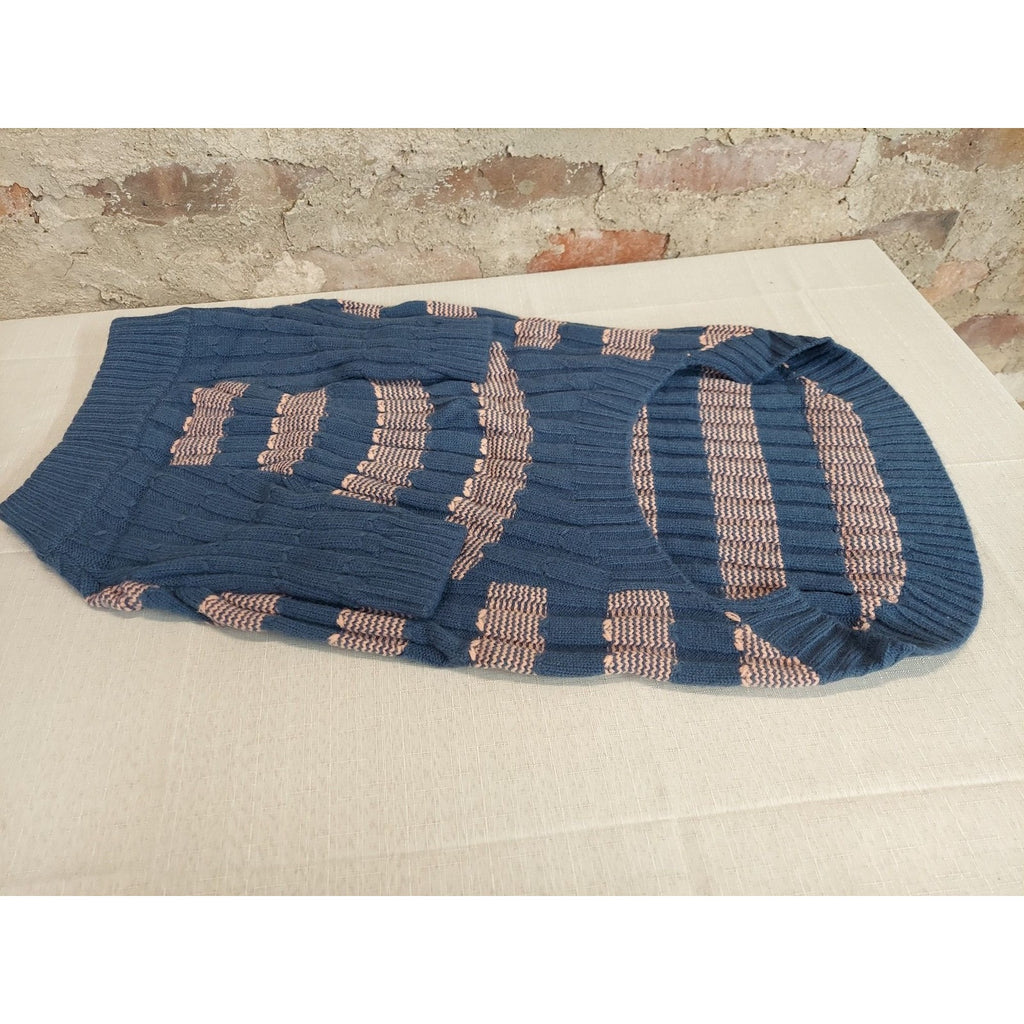 Dog Sweater SZ 2X Knit Pullover Blue Tan Striped Ribbed Texture Pet Clothes