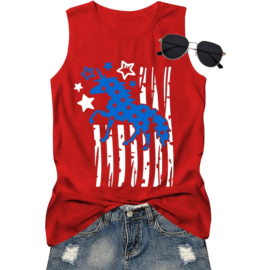 Womens Top XL Red White Blue American Flag Unicorn Patriotic 4th of July New