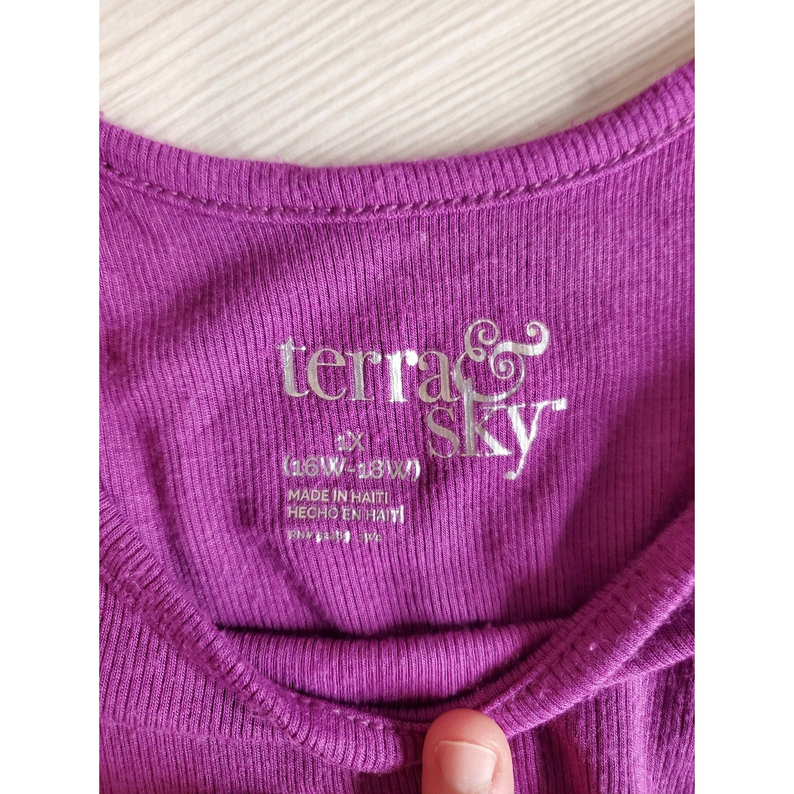Terra & Sky Womens Plus Size Tank Top 2X 16W 18W Purple Ribbed Scoop Neck