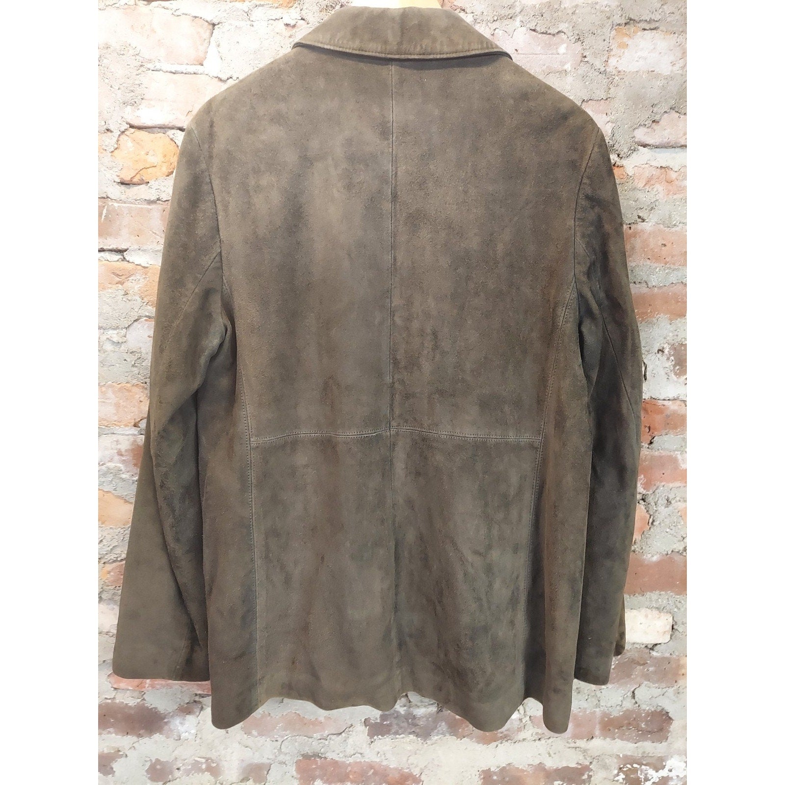 Banana Republic Suede Jacket L Olive Green Genuine Leather Button Front