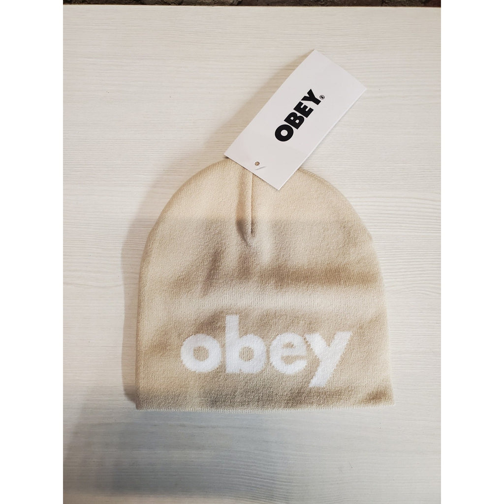 OBEY Lowercase Beanie O/S Silver Grey New Unisex Mens Womens Skull Cap Knit Hat