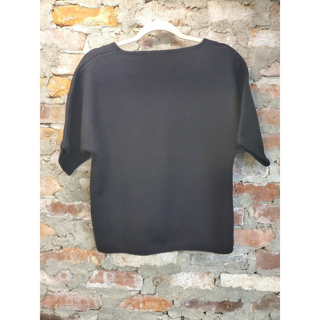 Calvin Klein Womens S Black White Floral Knit Top Short Sleeve Pullover