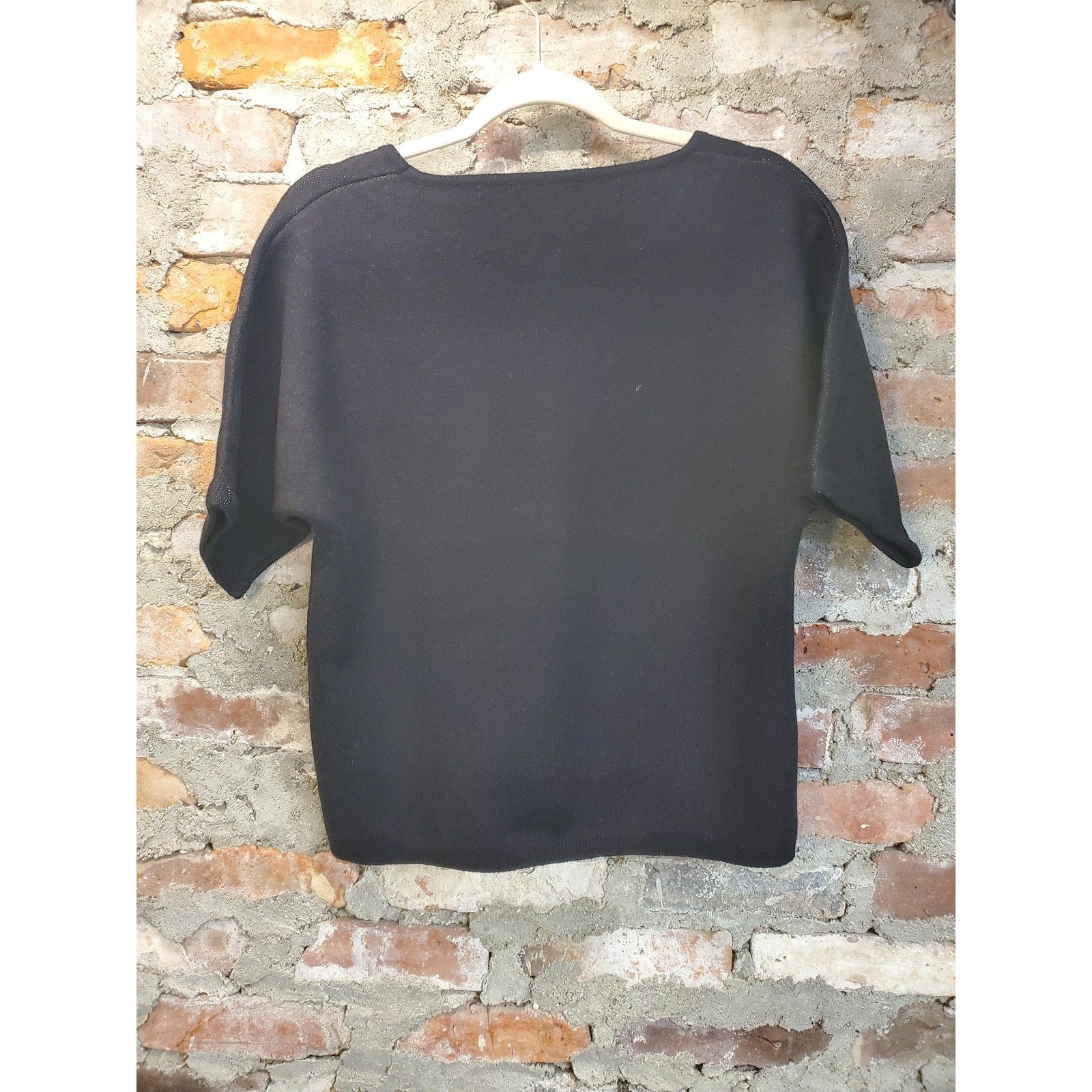 Calvin Klein Womens S Black White Floral Knit Top Short Sleeve Pullover