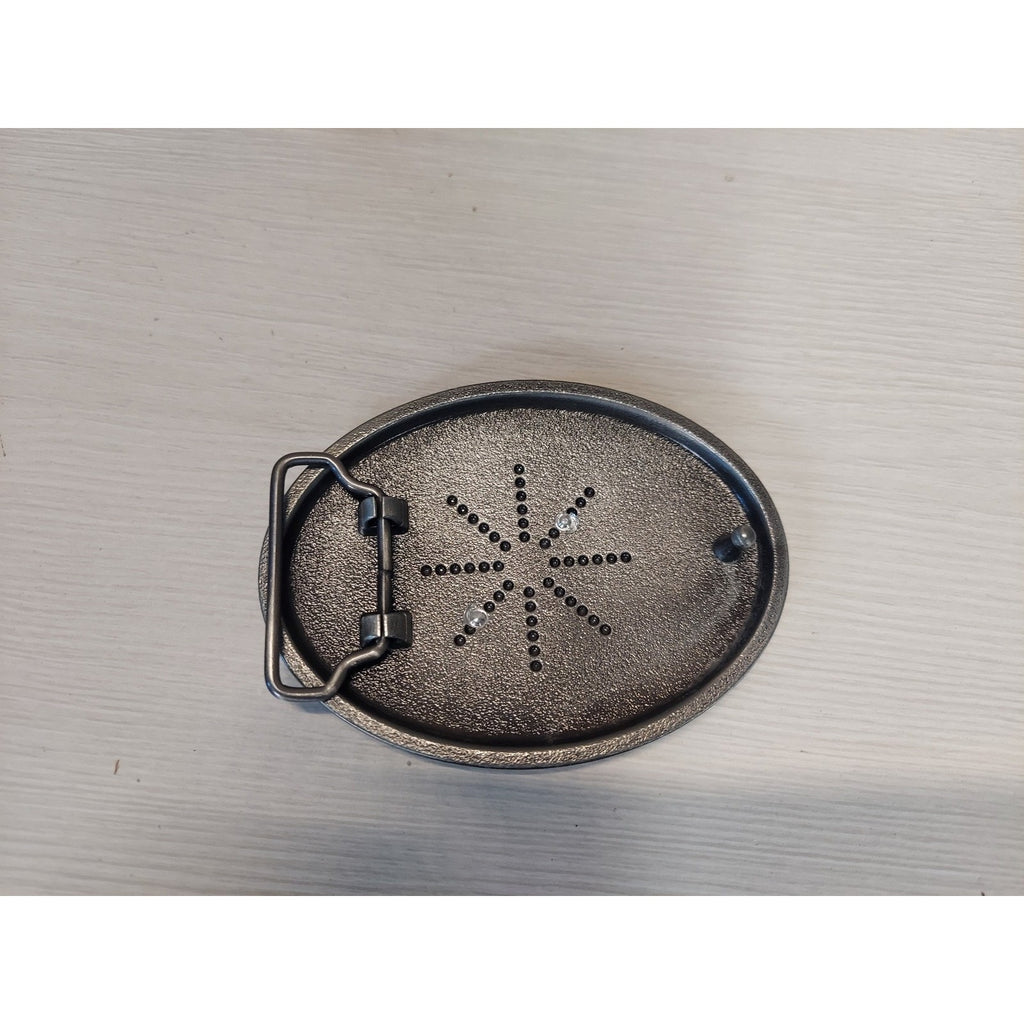 Initial L Belt Buckle Western Engraved Oval Silver Tone Metal Cowboy Style