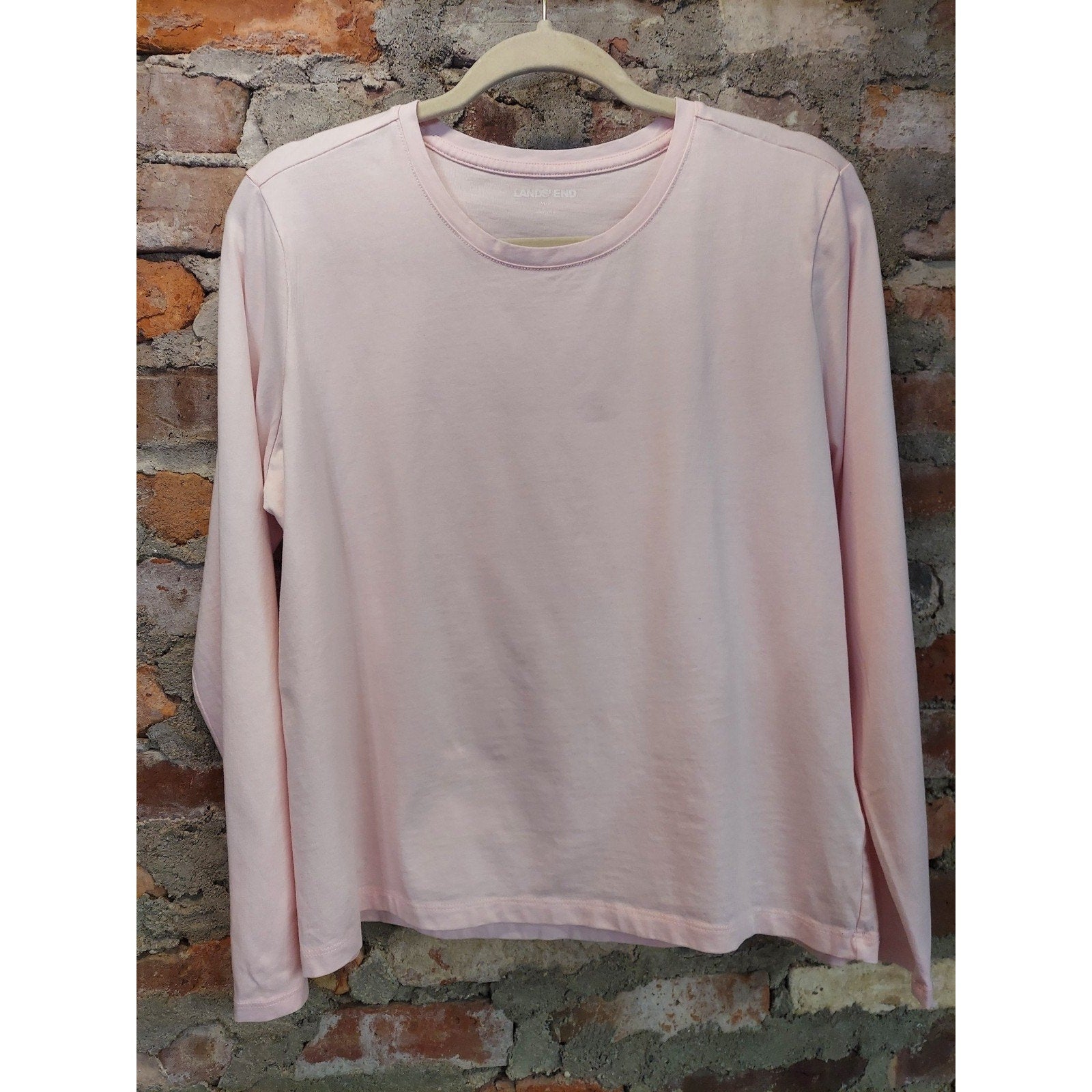 Lands' End Womens Long Sleeve T Shirt M Petite 10-12 Pink Crewneck Top