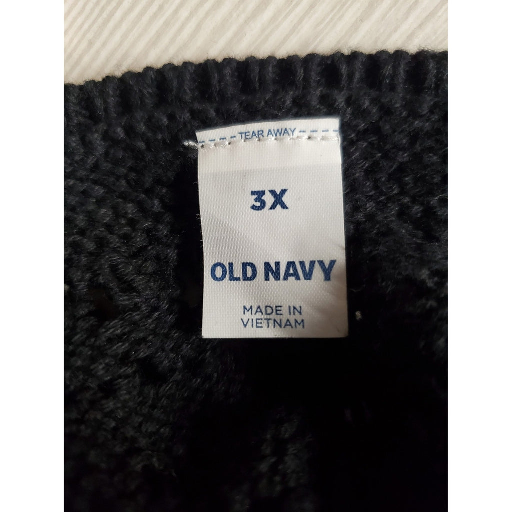Old Navy Womens Crochet Knit Cover Up Dress 3X Black Sleeveless Scoop Neck Tie