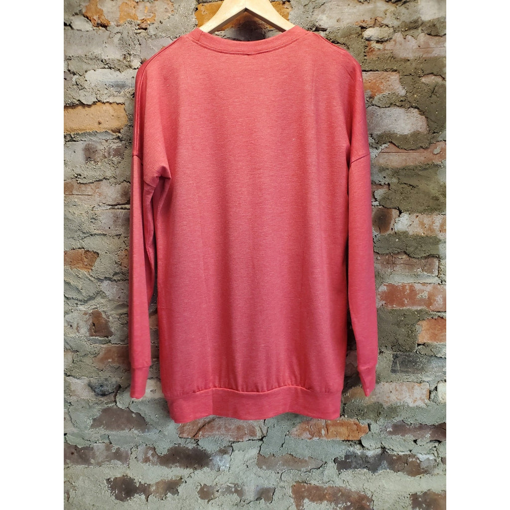 Womens Long Sleeve Pullover Sweatshirt S Heather Red Christmas Holiday Graphic