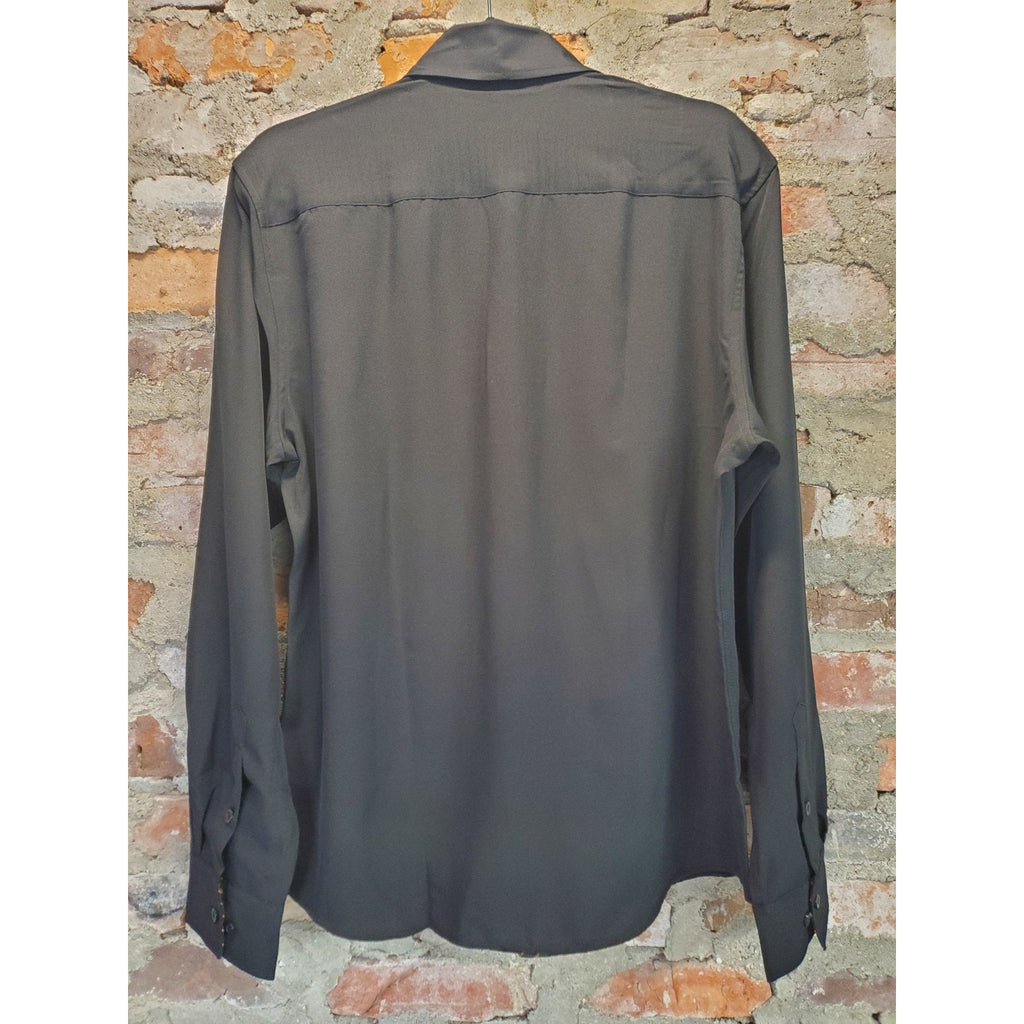 DiBanGu Mens Dress Shirt M Black Long Sleeve Formal Contrast Collar Button Up