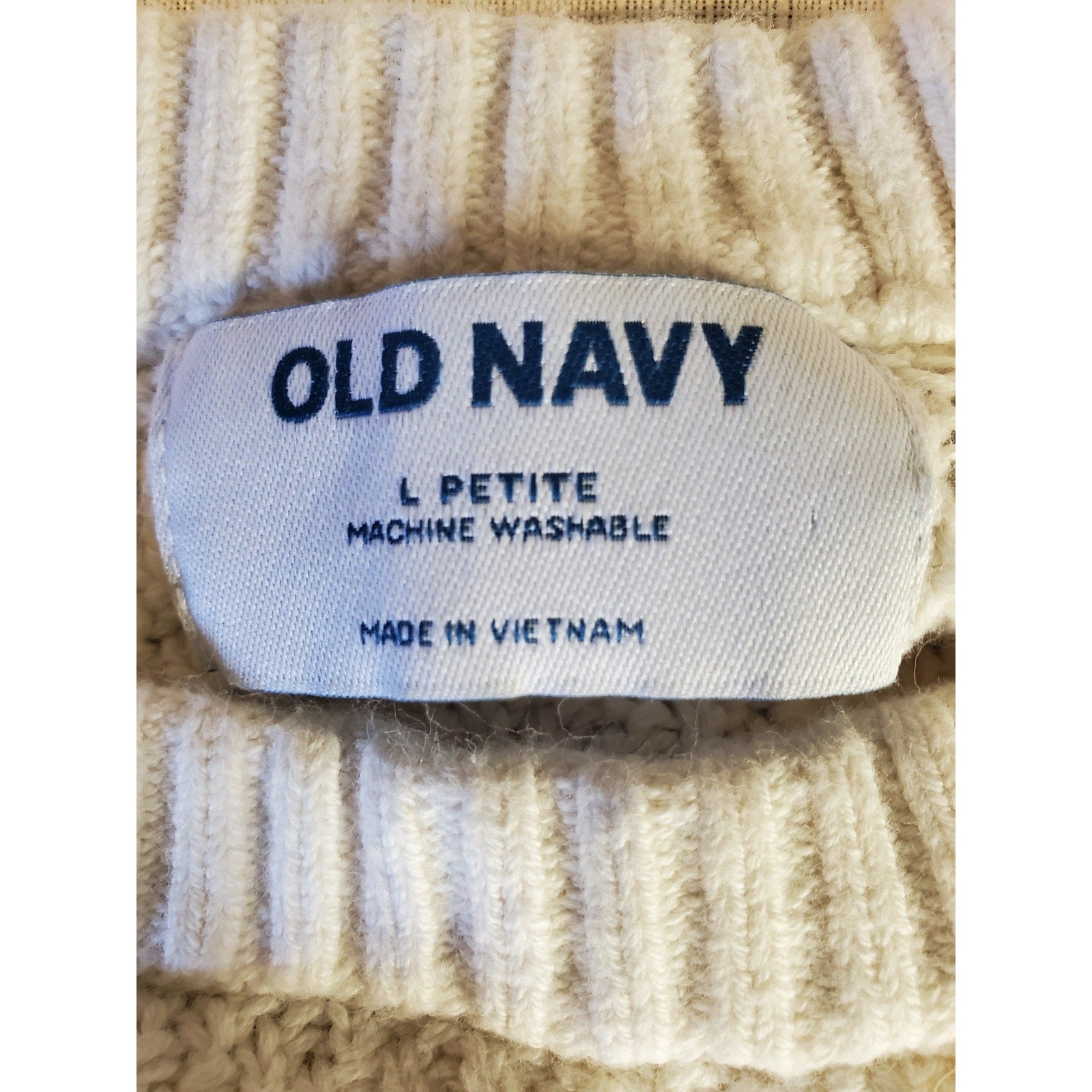Old Navy Womens L Petite Cream Waffle Knit Sweater Top Long Sleeve Crewneck