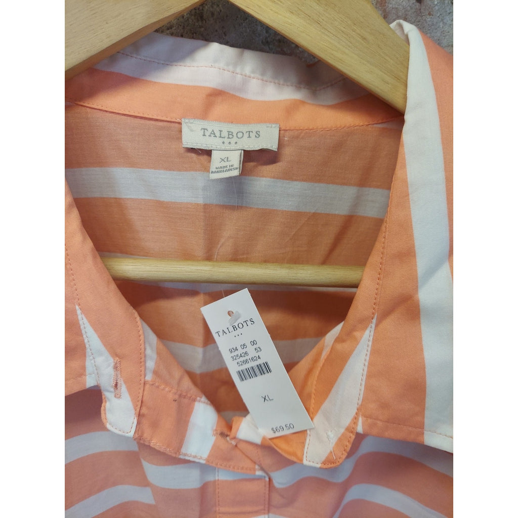 Talbots Womens Shirtdress Button Down Tunic XL Coral White Striped 100% Cotton