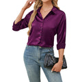 STAMAIN Womens 3X Purple Satiny Blouse Shirt Top Party Long Sleeve Button Up