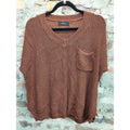 DOKOTOO Womens Short Sleeve V Neck Sweater XL Rust Knit Chest Pocket Viscose
