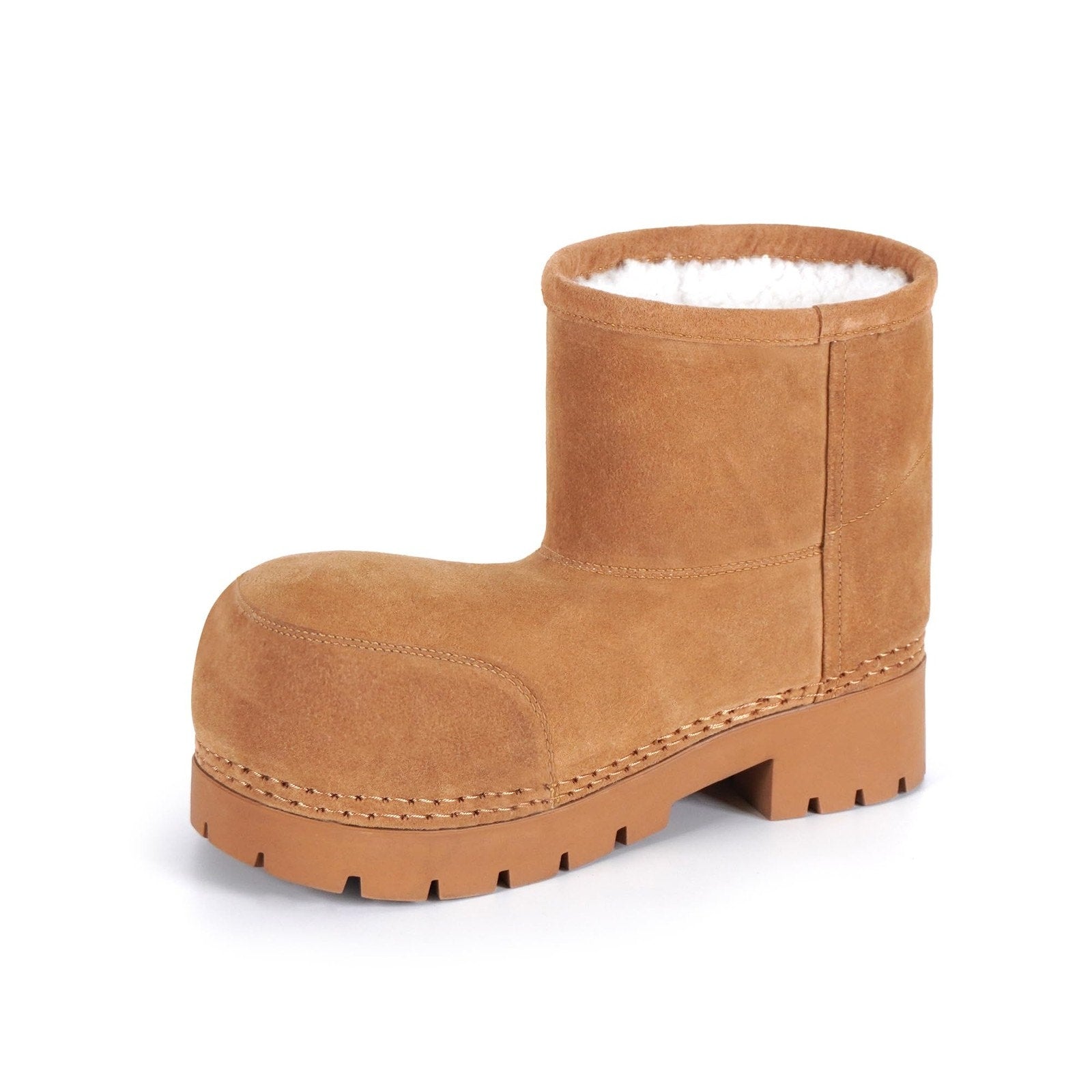 Womens Platform Mini Boots Size 9 Chestnut Suede Faux Shearling Lined Winter