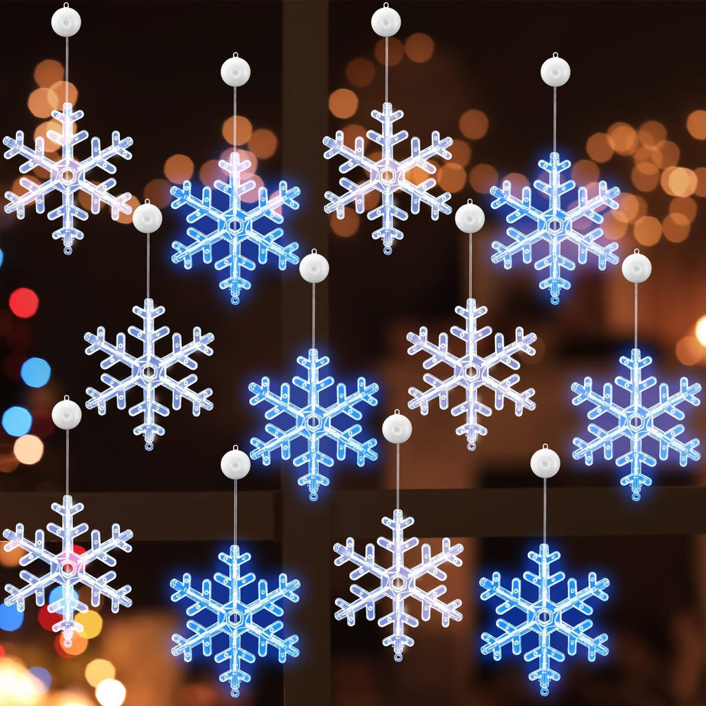 Christmas LED Snowflake Battery Lights Window Decor Hanging Set 10 Blue White
