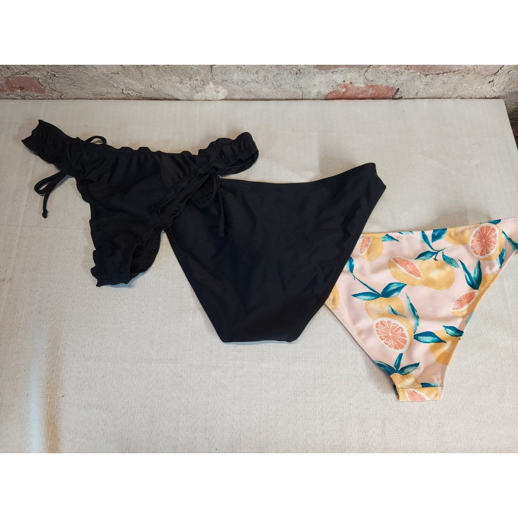 Mixed Lot - Bundle Womens Bikini Bottoms M Black Multicolor Lot Tie Side Printed