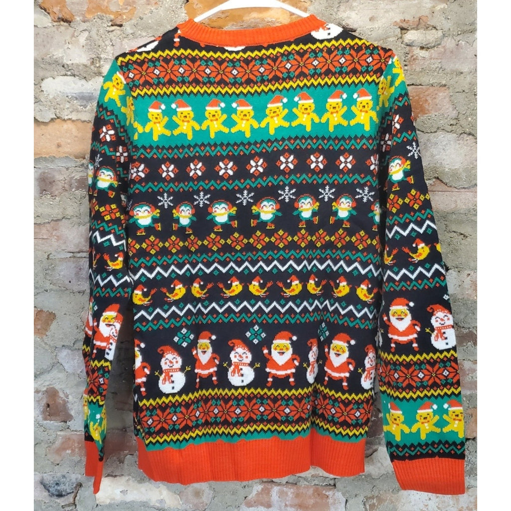 OFF THE RACK Unisex Ugly Christmas Sweater XS Black Multicolor Santa Gingerbread