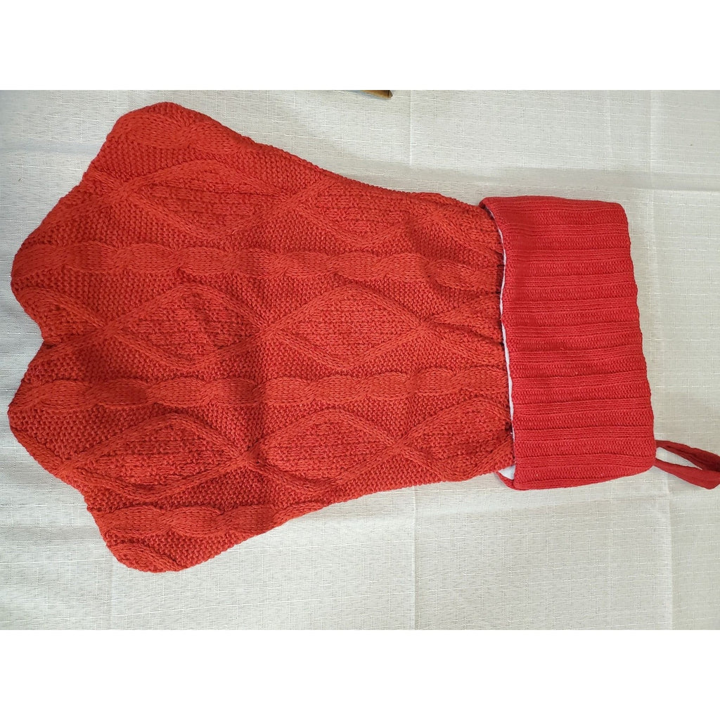 Paw Print Pet Christmas Stocking Cable Knit Red Dog Cat Holiday Decor Hanging