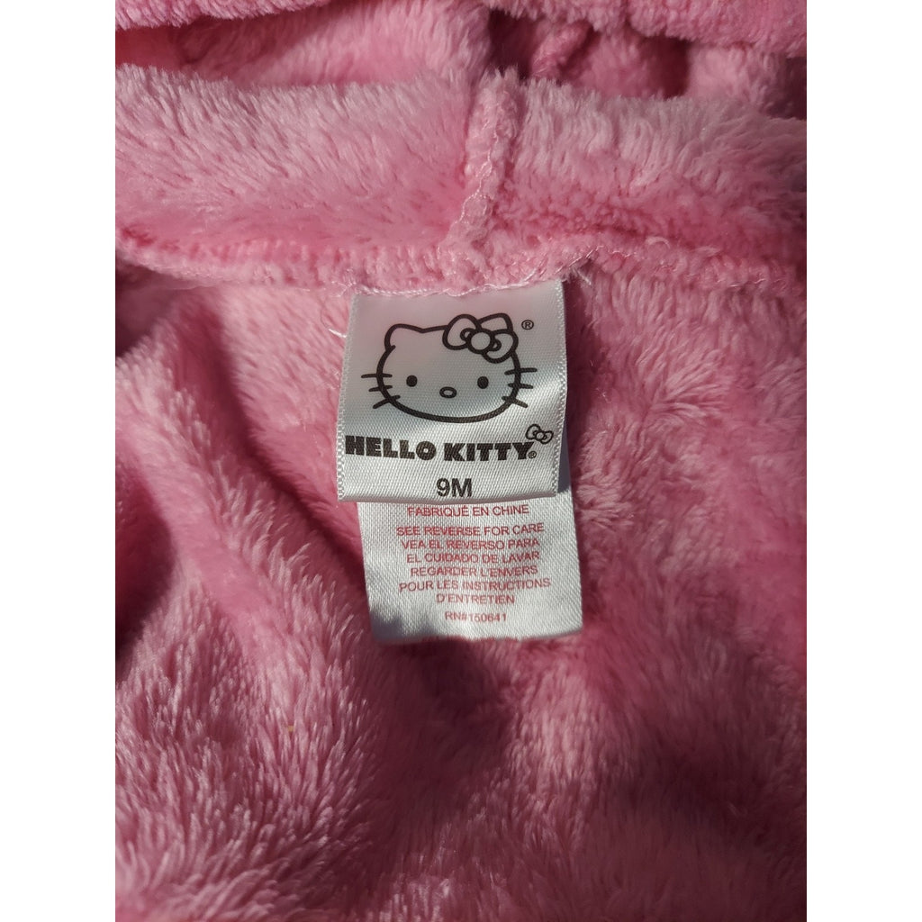 Hello Kitty Infant Girls Romper Sleepsuit Jumpsuit Pink Plush Hooded Full Zip 9M