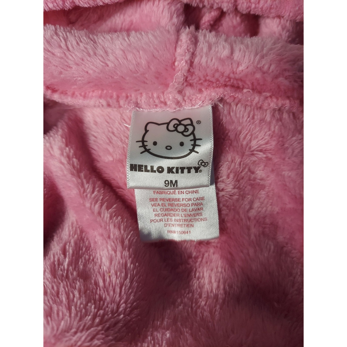 Hello Kitty Infant Girls Romper Sleepsuit Jumpsuit Pink Plush Hooded Full Zip 9M