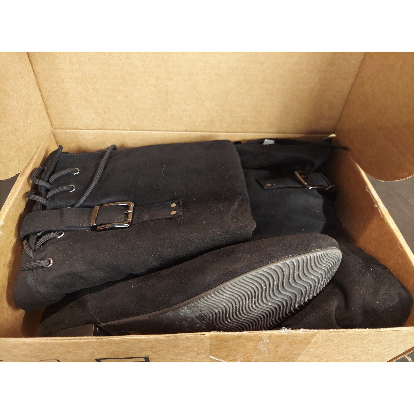 Womens Over The Knee Boots Flat Heel Black Faux Suede Slouchy Size 9.5 Lace Up