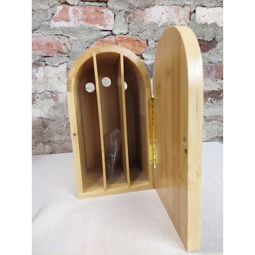 Bamboo Phone Storage Box Arched Door Cell Phone Organizer Digital Detox