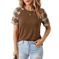 Womens T Shirt Large Brown Plaid Raglan Short Sleeve Casual Top