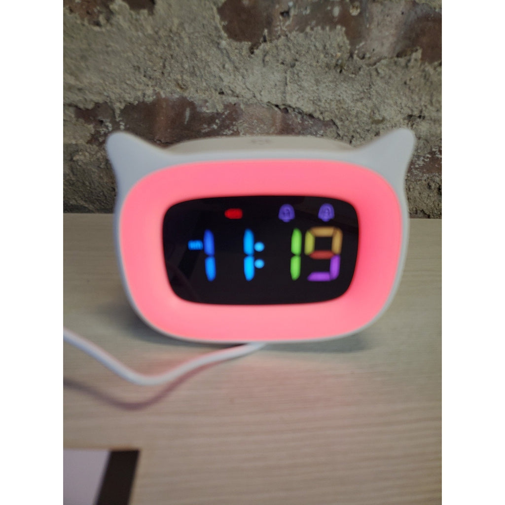 Digital Alarm Clock LED Music Night Light Cat Ears Cute Kids Bedroom USB White