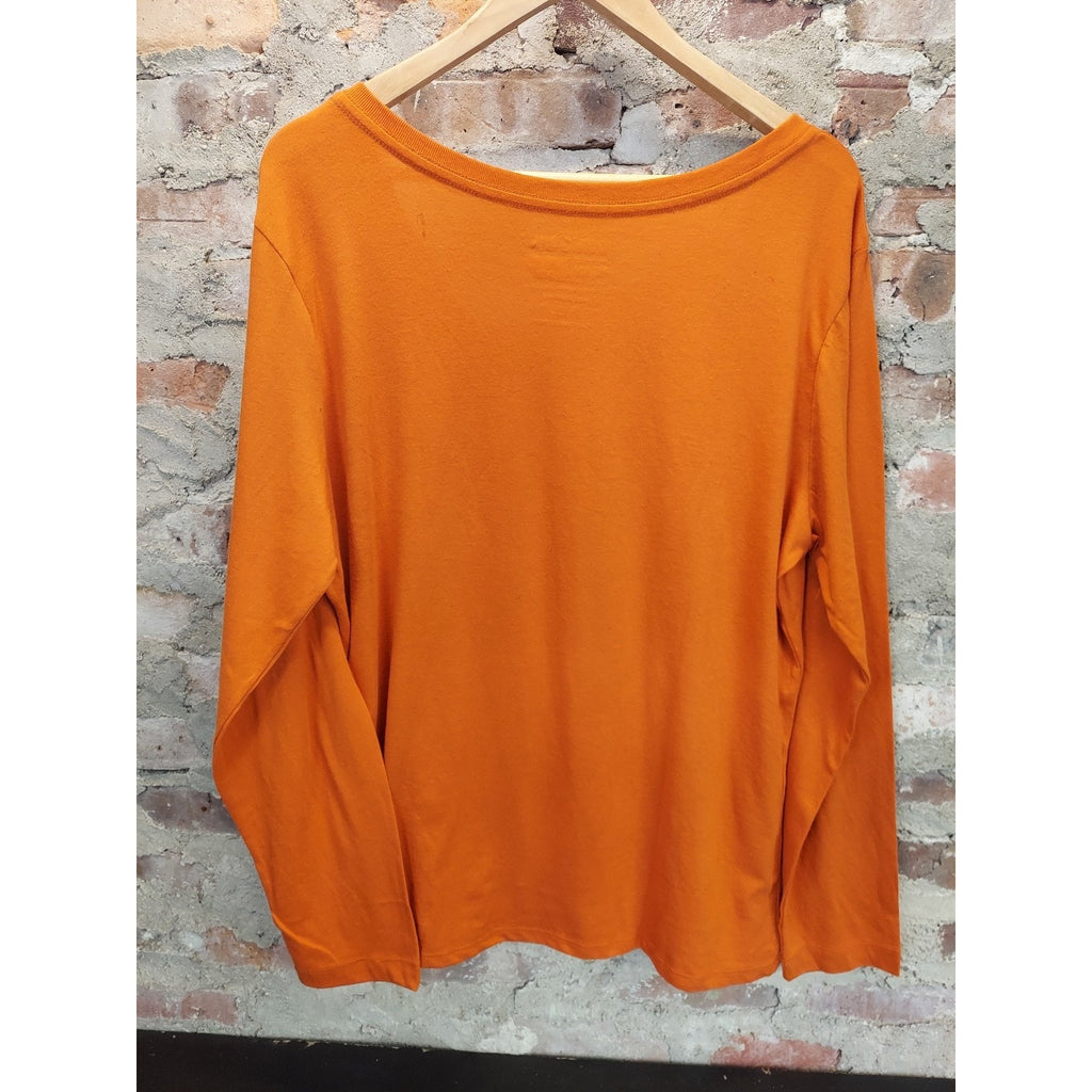 IZZY & LIV Womens Plus XL 2X Orange Long Sleeve V Neck Graphic Print T Shirt