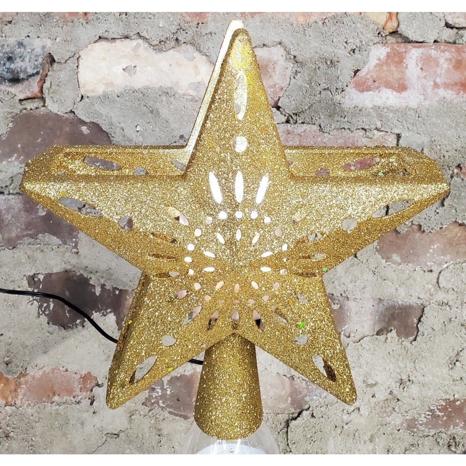Christmas LED Tree Topper Light Projector Star Gold Glitter Rotating Holiday