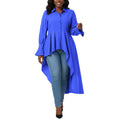 Umenlele Womens Sz S Small Long Sleeve Ruffle High Low Hem Blouse Royal Blue