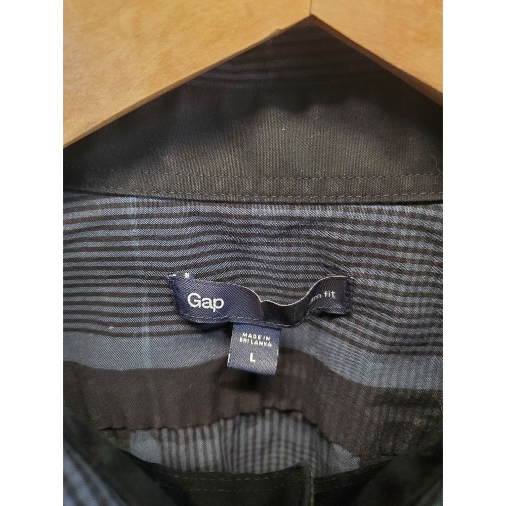 Gap Mens Long Sleeve Button Up Shirt L Large Black Blue Plaid Slim Fit