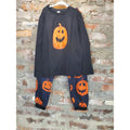 Kids Halloween Pajamas 9-10 Black Orange Pumpkin Jack O Lantern Long Sleeve Set
