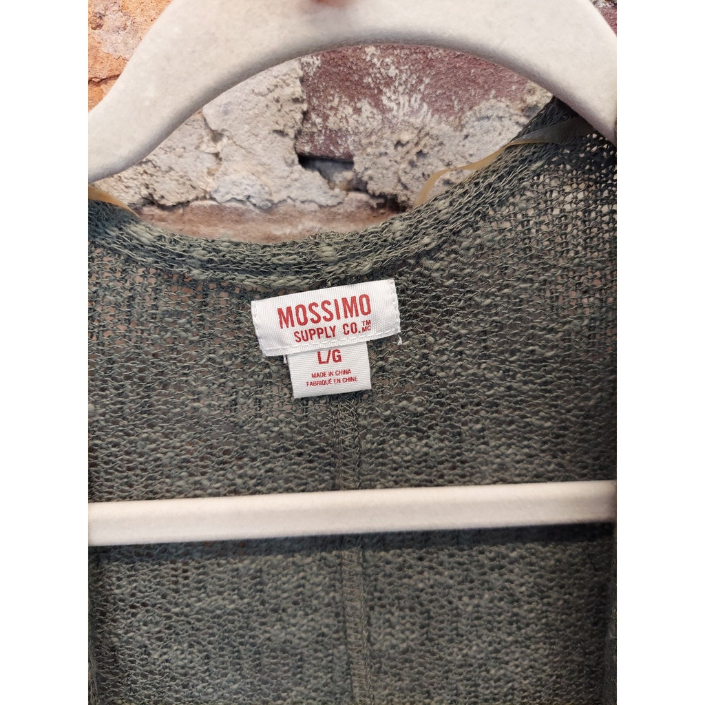 Mossimo Womens L Olive Green Lightweight Knit Open Front Batwing Sleeve Cardigan