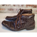 Mens Ostrich Leather Lace Up Ankle Boots 12M Square Toe Brown Dress