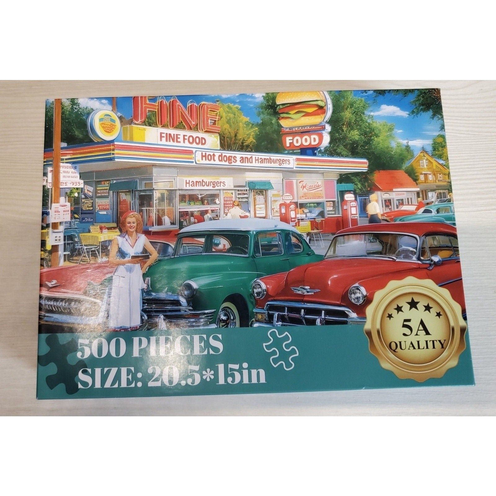 Jigsaw Puzzle 500 Pieces Vintage Diner Classic Cars 1950s Retro Fine Food