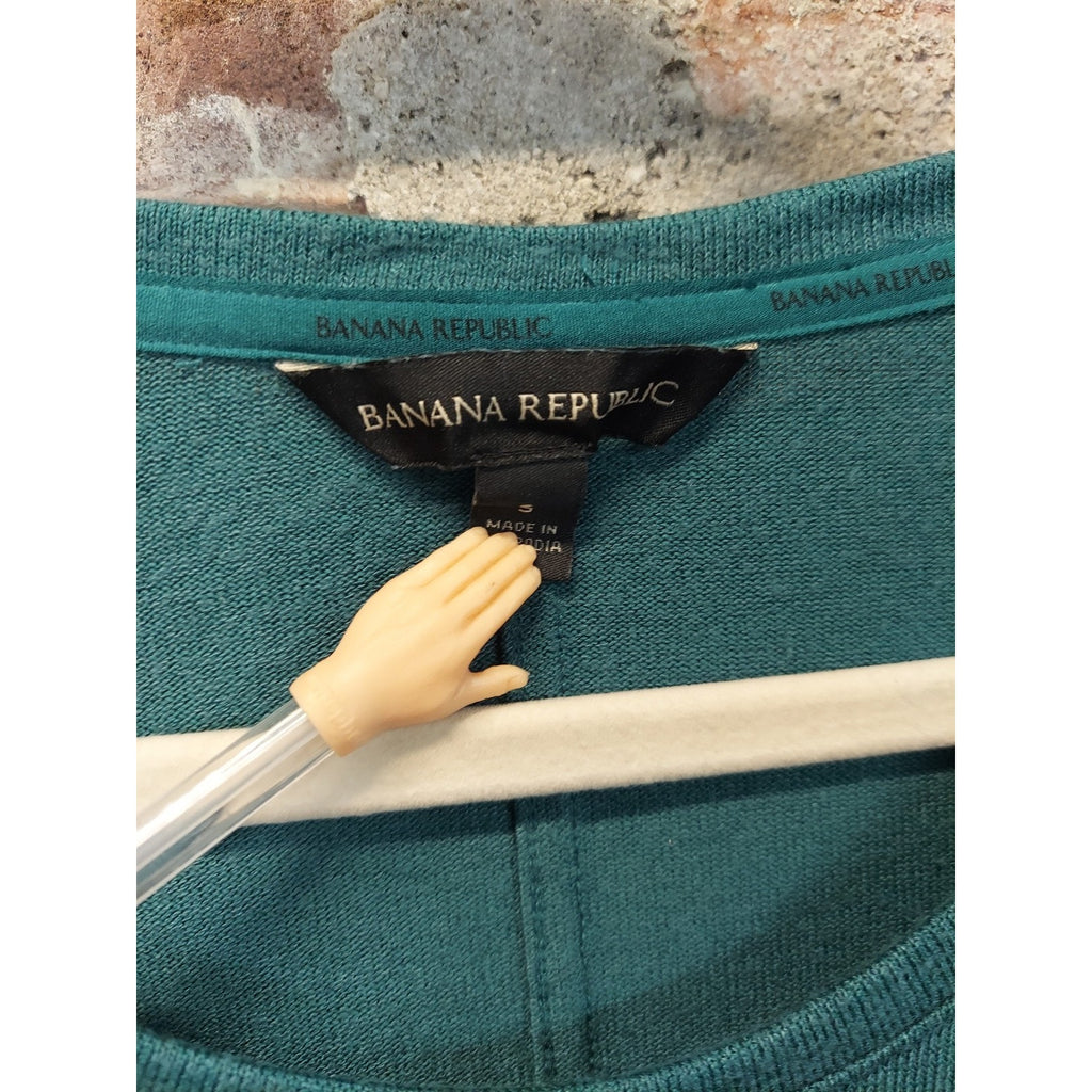Banana Republic Womens Knit Long Sleeve Tunic Top Size S Teal Slit Hem