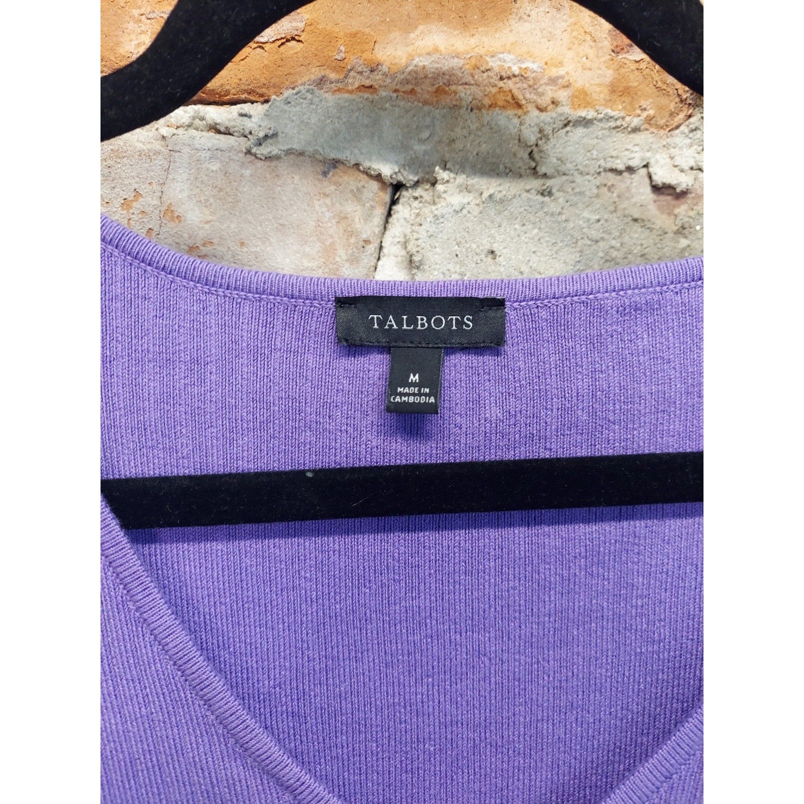 Talbots Womens Short Sleeve V Neck Ribbed Knit Pullover Sweater M Purple