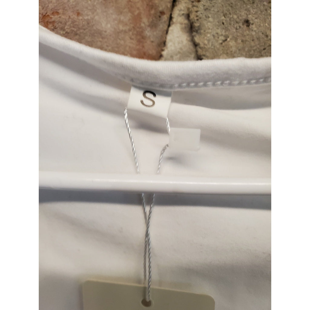 Womens White Long Sleeve Crop Top Small Tie Front Square Neck Textured