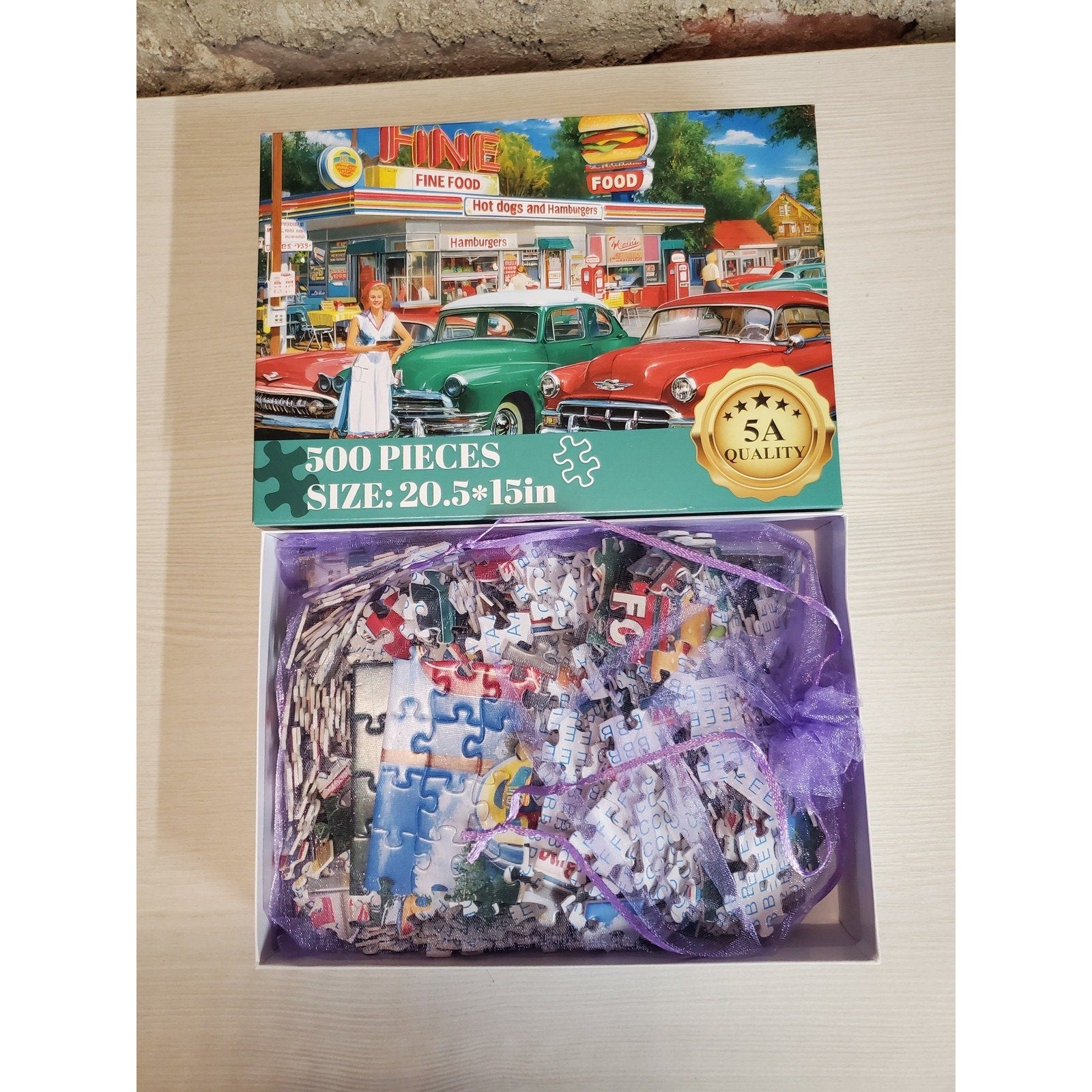 Jigsaw Puzzle 500 Pieces Vintage Diner Classic Cars 1950s Retro Fine Food